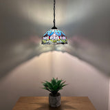 Tiffany Style Chandeliers Blue Stained Glass Pendant Lights Purple Tulips EP1255