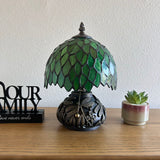 Tiffany Style Mini Table Lamp Green Stained Glass Leaves 8"W*8"D*12"H