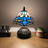 Tiffany Style Mini Table Lamp Blue Stained Glass Dragonfly 8"W*8"D*12"H
