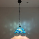Tiffany Style Pendant Lighting Blue Stained Glass Crystal Beans 12"W*12"D*60"H