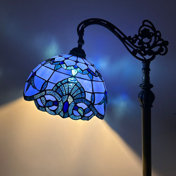 Tiffany Style Floor Lamp Blue Stained Glass Baroque Style Gooseneck Adjustable  EF1219