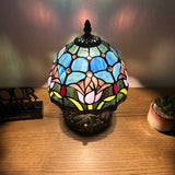 Tiffany Style Mini Table Lamp Blue Stained Glass Purple Tulips 8"W*8"D*12"H