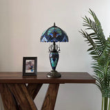 Tiffany Style Table Lamp Blue Green Stained Glass Included LED Bulbs 12"W*12"D*22"H
