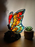 Tiffany Style Night Light Red Blue Stained Glass Butterfly Vintage 6"W*7"D*9"H