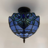 Tiffany Style Ceiling Lamp Blue Stained Glass Baroque Style 12"W*12"D*12"H