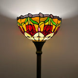 Tiffany Style Torch Floor Lamp Stained Glass Red Tulip EF1259