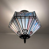 Tiffany Style Ceiling Lights Fixt Sky Color Stained Glass Hexagon 12"W*12"D*12"H