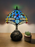 Enjoy Tiffany Style Table Lamp Blue Stained Glass Dragonfly Include LED Bulb ET1001 H14*W10 In