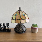 Tiffany Style Mini Table Lamp Gold Stained Glass Crystal Beans 8"W*8"D*12"H