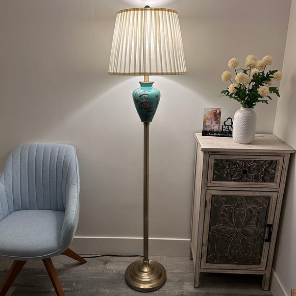 Ceramic Floor Lamp Blue bird Flowers LED Bulb Included 65
