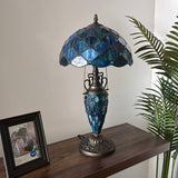 Tiffany Style Table Lamp Blue Stained Glass Crystal Beans Included LED Bulbs 12"W*12"D*22"H