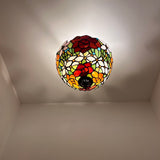 Tiffany Style Ceiling Light Fixtures Stained Glass Rose Flowers LED Bulbs 12”W*12”D*12”H