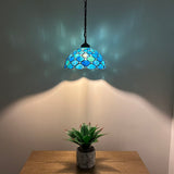 Tiffany Style Pendant Lighting Blue Stained Glass Crystal Beans 12"W*12"D*60"H