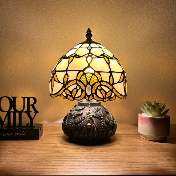 Tiffany Style Mini Table Lamp Gold Stained Glass Baroque Style 8