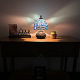 Tiffany Style Mini Table Lamp Blue Stained Glass Dragonfly 8"W*8"D*12"H