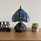 Tiffany Style Mini Table Lamp Blue Stained Glass Dragonfly 8"W*8"D*12"H