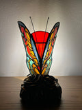 Tiffany Style Night Light Red Blue Stained Glass Butterfly Vintage 6"W*7"D*9"H