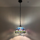 Tiffany Style Chandeliers Blue Stained Glass Pendant Lights Purple Tulips EP1255