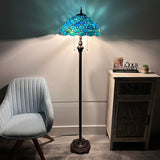Tiffany Style Floor Lamp Green Blue Stained Glass Crystal Beans 16"W*16"D*64"H