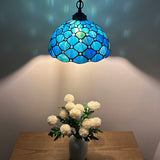 Tiffany Style Pendant Lighting Blue Stained Glass Crystal Beans 12"W*12"D*60"H