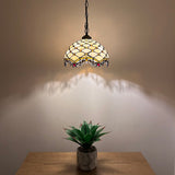 Tiffany Style Pendant Lights Beige Stained Glass Crystal Beans 12"W*12"D*60"H