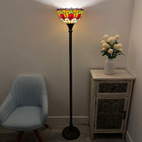 Tiffany Style Torch Floor Lamp Stained Glass Red Tulip EF1259