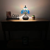 Tiffany Style Mini Table Lamp Blue Stained Glass Dragonfly 8"W*8"D*12"H