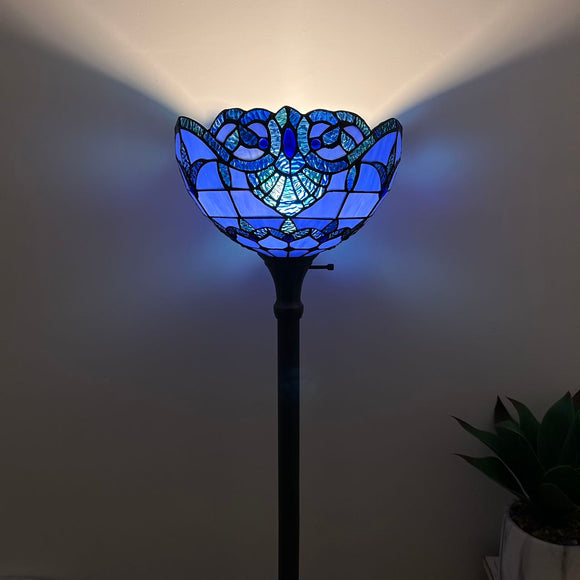 Tiffany Style Torch Floor Lamp  Blue Stained Glass Baroque Style 12