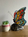 Tiffany Style Night Light Red Blue Stained Glass Butterfly Vintage 6"W*7"D*9"H