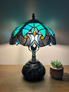 Enjoy Tiffany Style Table Lamp Green Stained Glass Include LED Bulb ET1038 H14*W10 In
