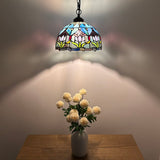 Tiffany Style Chandeliers Blue Stained Glass Pendant Lights Purple Tulips EP1255