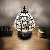 Tiffany Style Mini Table Lamp White Stained Glass Flowers 8"W*8"D*12"H