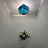 Tiffany Style Ceiling Lights Fixt Green Blue Stained Glass Crystal Beans 12"W*12"D*12"H