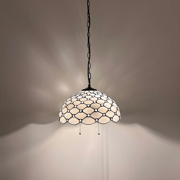 Tiffany Style Pendant Lighting White Stained Glass LED Bulbs Included 16”W*16”D*75”H