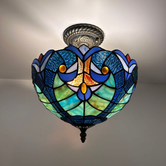 Tiffany Style Ceiling Lights Fixt Green Blue Stained Glass 12