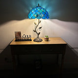 Tiffany Style Table Lamp Blue Stained Glass LED Bulbs Included 24"H*14"W*14"D