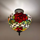 Tiffany Style Ceiling Light Fixtures Stained Glass Rose Flowers LED Bulbs 12”W*12”D*12”H
