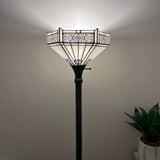 Tiffany Style Floor Lamp White Stained Glass Hexagon Vintage EF1231