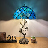 Tiffany Style Table Lamp Blue Stained Glass LED Bulbs Included 24"H*14"W*14"D