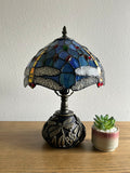 Enjoy Tiffany Style Table Lamp Blue Stained Glass Dragonfly Include LED Bulb ET1001 H14*W10 In