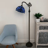 Tiffany Style Floor Lamp Blue Stained Glass Baroque Style Gooseneck Adjustable  EF1219