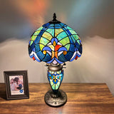 Tiffany Style Table Lamp Blue Green Stained Glass Included LED Bulbs 12"W*12"D*22"H