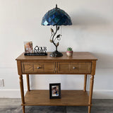 Tiffany Style Table Lamp Blue Stained Glass LED Bulbs Included 24"H*14"W*14"D