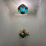 Tiffany Style Ceiling Lights Fixt Green Brown Stained Glass 12"W*12"D*12"H