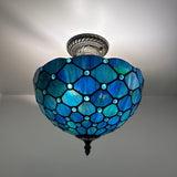 Tiffany Style Ceiling Lights Fixt Green Blue Stained Glass Crystal Beans 12"W*12"D*12"H