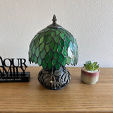 Tiffany Style Mini Table Lamp Green Stained Glass Leaves 8"W*8"D*12"H