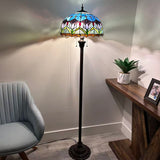 Tiffany Style Floor Lamp Tulips Blue Stained Glass 16"W*16"D*64"H