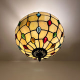 Tiffany Style Ceiling Lights Fixt Gold Stained Glass Crystal Beans 12"W*12"D*12"H