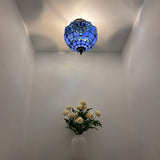 Tiffany Style Ceiling Lamp Blue Stained Glass Baroque Style 12"W*12"D*12"H