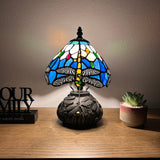 Tiffany Style Mini Table Lamp Blue Stained Glass Dragonfly 8"W*8"D*12"H
